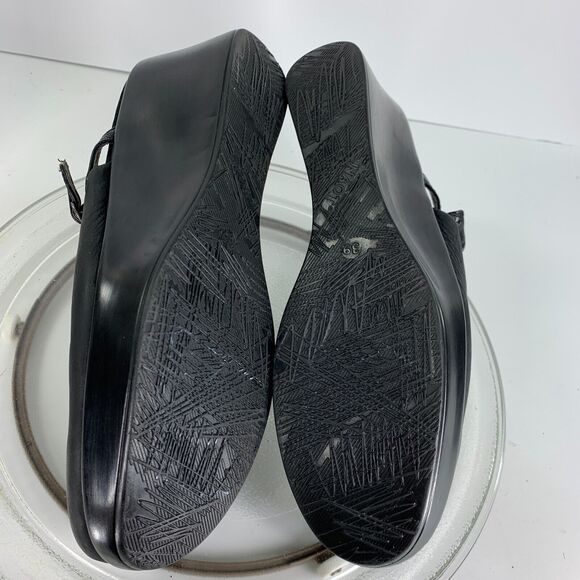 Womens Wedge Heels Naot Shoes Mule Boho Clogs Black Sz 8 Leather Slip On Buckle - Picture 6 of 13